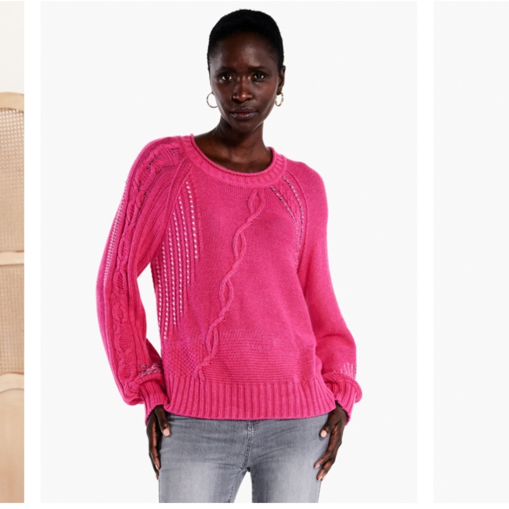 Nic + Zoe CRAFTED CABLES SWEATER Pink Cable Knit Sweater. Size M